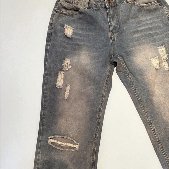 Womens Size Large Distressed Wide Leg Baggy Retro Jeans Slight Stretch Blue - Picture 2 of 12